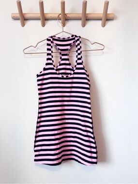 lululemon athletica Pink and Black Striped Racerback Tank